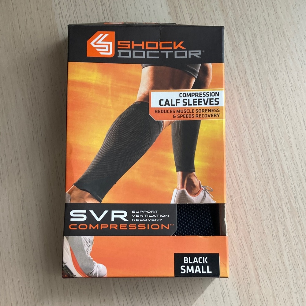 NEW IN BOX Shock Doctor Black SVR Compression Calf Sleeves, Size Small